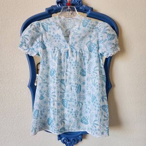 Vintage toddler 3-4t moo moo pajama dress 70s floral blue white sleepwear French